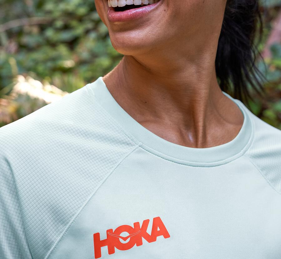 Top Hoka One One Mujer Azules - Performance Long Sleeve - HKBC29856